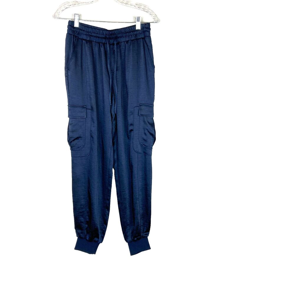 INC International Concepts Women's Size S Blue Satin Cargo Jogger Pants